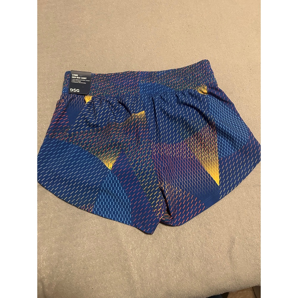 DSG Stride Womens High Rise Running Shorts Blue Geometric Print Size S 3in - Picture 2 of 7